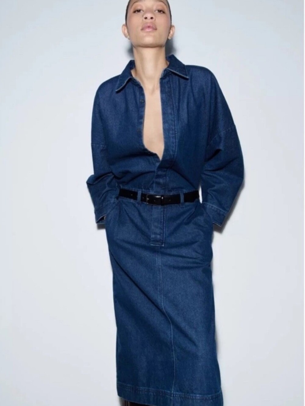 Zara Blue Denim Midi Dress - Picture 1 of 11